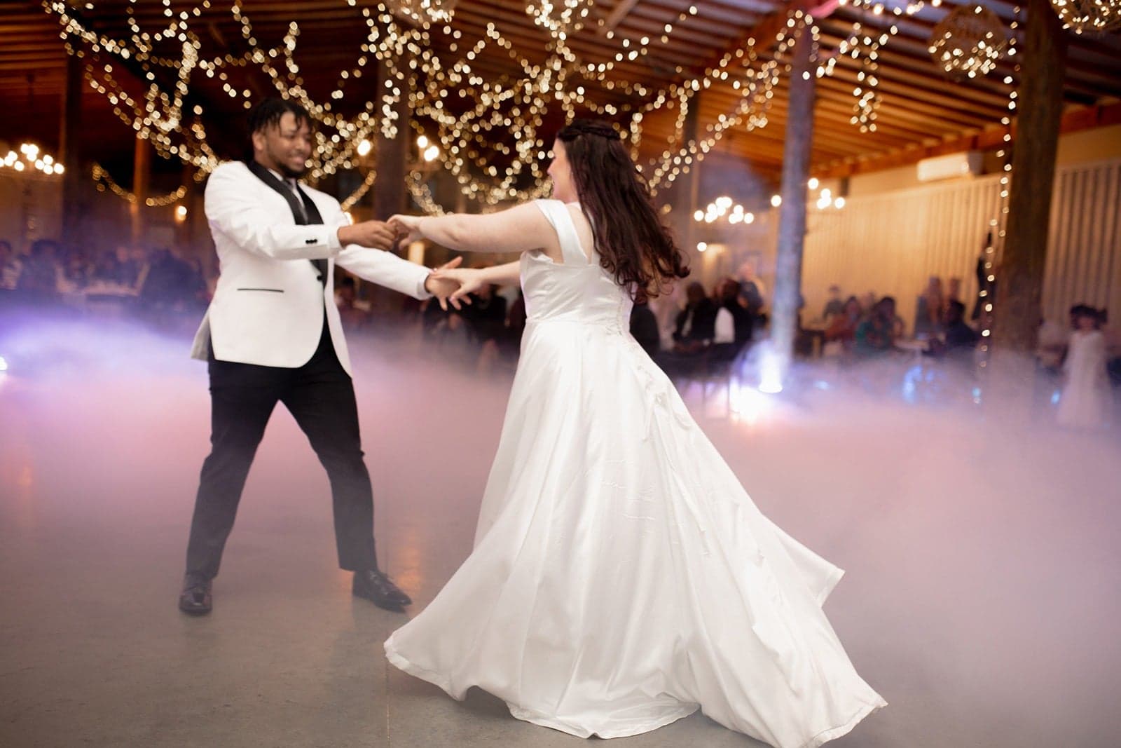 First dance under string lights